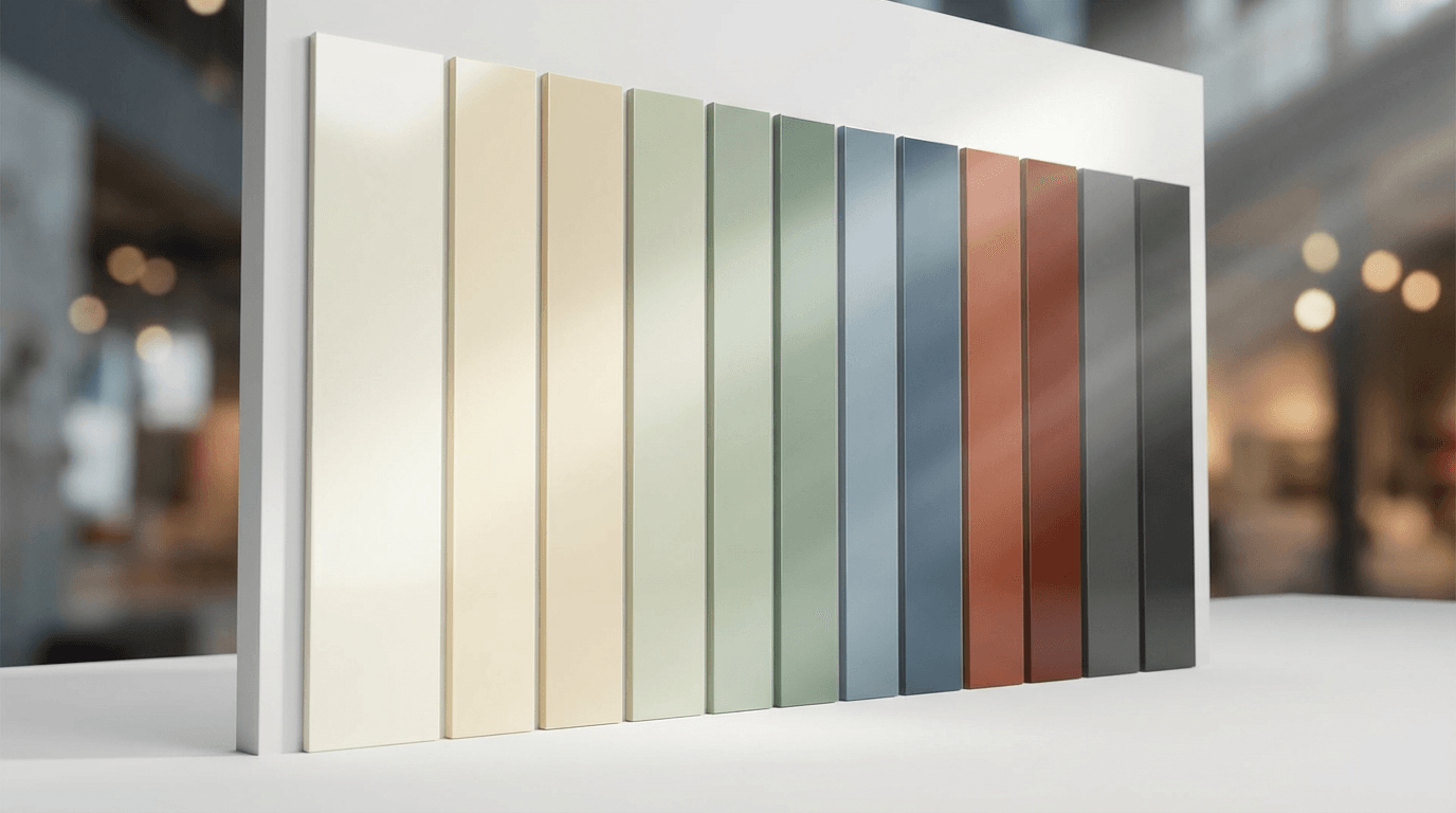 Gradient arrangement of premium paint color swatches with studio lighting and volumetric light effects. Gradient arrangement of premium paint color swatches with studio lighting and volumetric light effects.